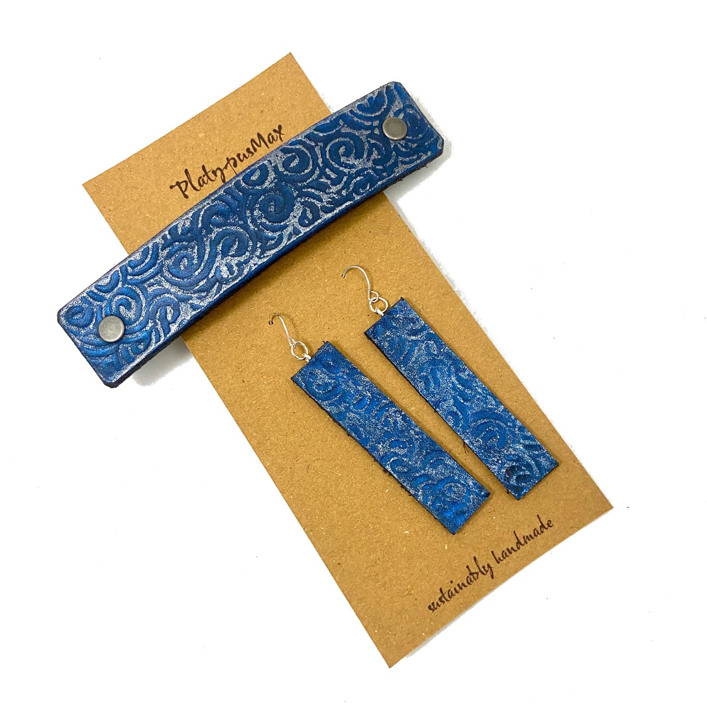 Blue & Silver Ocean Waves / Spirals Barrette and Earring Gift Set
